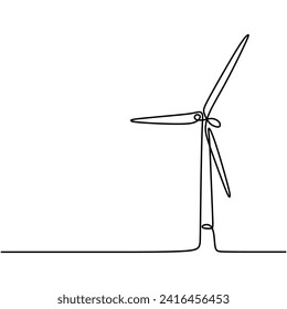 Wind energy in continuous one line art drawing. Windmill generator for electricity power.