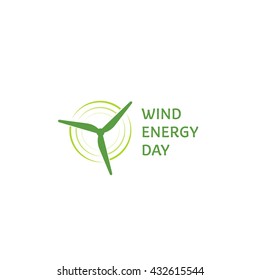 Wind energy day. Green abstract logo. Turbine logotype.