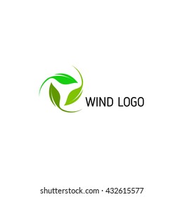 Wind energy day. Green abstract logo. Leaf logotype.