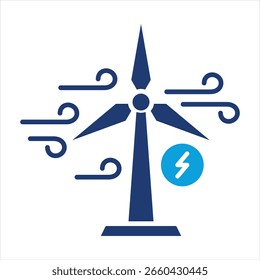 Ilustración vectorial de icono azul plana de energía eólica