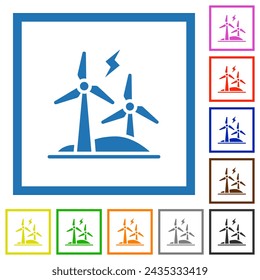 Wind energy flat color icons in square frames on white background