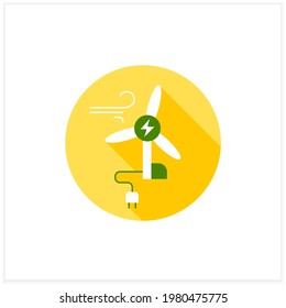 Wind energy flat icon. Conversion of power from wind into electricity. Windmill. Electricity. Renewable energy concept. Vector illustration