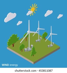 Wind energy flat isometric vector illustration