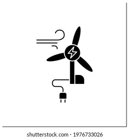 Wind energy glyph icon. Conversion of power from wind into electricity. Windmill. Electricity. Renewable energy concept. Filled flat sign. Isolated silhouette vector illustration