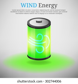 Wind energy. Green battery. Vector illustration of green wind battery icon. Shine battery icon.
