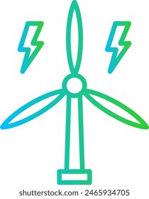 Wind energy green city icon with blue and green gradient outline style. energy, ecology, renewable, power, wind, electricity, sustainable. Vector Illustration