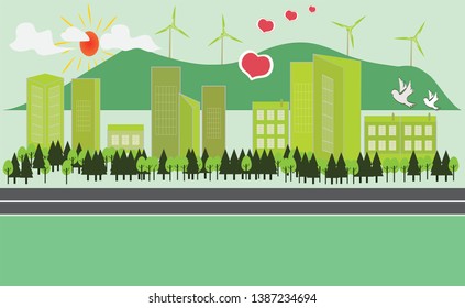 Wind energy. Green fields. Cities.