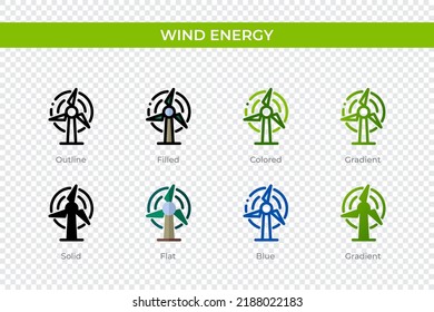 Wind energy icon in different style. Wind energy vector icons designed in outline, solid, colored, filled, gradient, and flat style. Symbol, logo illustration. Vector illustration