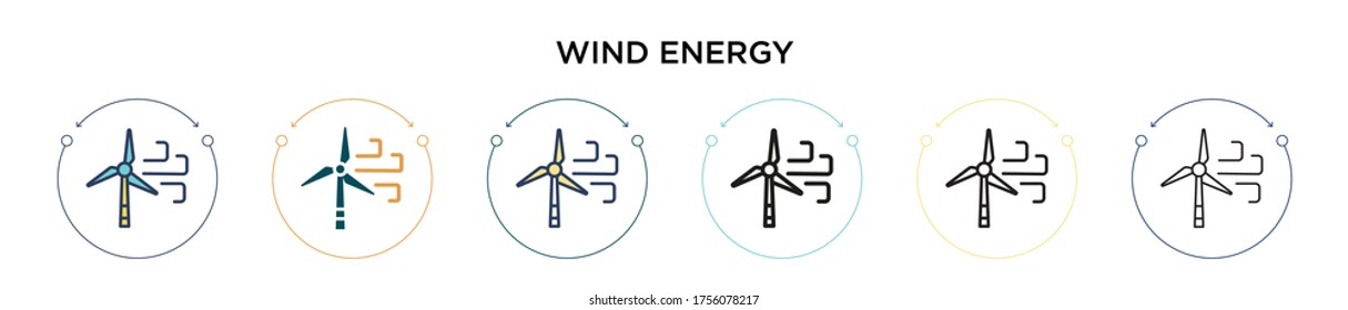 Wind energy icon in filled, thin line, outline and stroke style. Vector illustration of two colored and black wind energy vector icons designs can be used for mobile, ui, web