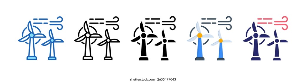 Icono de energía eólica Colección de conjunto de estilo múltiple.