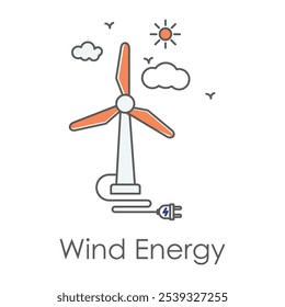 Wind Energy Icon – Wind Turbine and Sky Symbolizing Eco-Friendly Power.