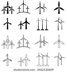 Wind energy icon vector set. Windmill illustration sign collection. Wind power plant symbol. Alternative energy logo.