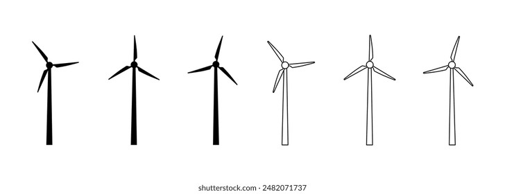 Wind energy. Wind energy icon. Windmill with turbine. Silhouette of farm mill. Alternative eco electric power. Logo isolated on white background for production of electricity. Vector