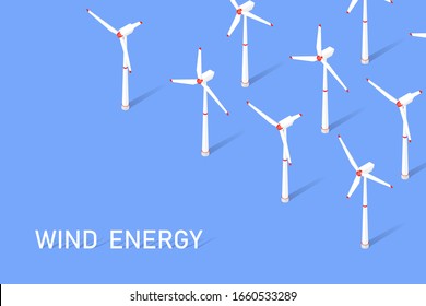 Wind energy. Isometric clean energy concept. Wind turbines. Vector illustration