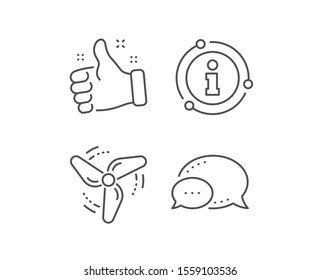 Wind energy line icon. Chat bubble, info sign elements. Fan engine, jet turbine sign. Ventilator symbol. Linear wind energy outline icon. Information bubble. Vector