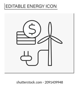  Wind energy line icon. Sell converted electricity from windmills. Electricity. Renewable energy concept. Isolated vector illustration. Editable stroke