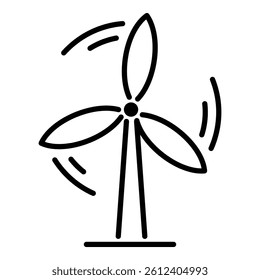 Wind energy line vector icon, featuring a large wind turbine. Represents renewable energy, sustainability, and clean power generation