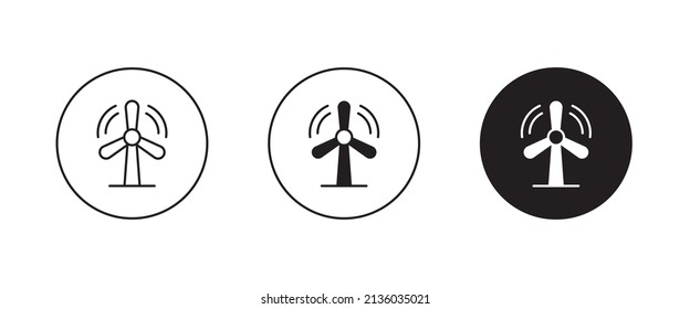 Wind Energy Linear Icon, Domestic Wind Turbine Icon, Windmill, Eco, Solar And Water Energy Editable Stroke, Flat Design Style Isolated On White