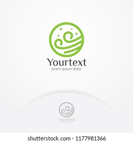 Wind energy logo design. Vector logo of renewable energy in a circle shape with line style. Wind element logo template
