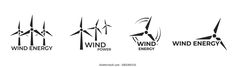Logo-Set für Windenergie umweltverträgliche, nachhaltige, erneuerbare und alternative Energiesymbole. einzelne Vektorgrafiken im Flachstil