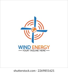 Logo de la energía eólica. icono de energía renovable con turbinas eólicas y perno de trueno aislado en fondo blanco