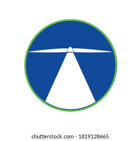 wind energy logo template , windmill in perspective before blue sky inside circle, vector format