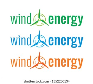 wind energy logo. wind turbine symbol, 3 color variations