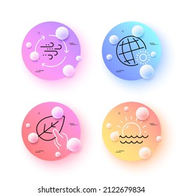 Wind energy, Organic tested and Sunset minimal line icons. 3d spheres or balls buttons. World weather icons. For web, application, printing. Breeze power, Paraben, Sunny weather. Sunny. Vector