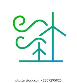Wind energy pixel perfect gradient linear vector icon. Renewable power sources. Eco friendly industry. Thin line color symbol. Modern style pictogram. Vector isolated outline drawing
