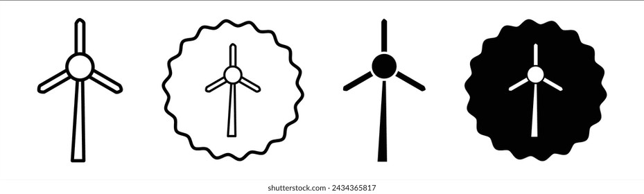 Wind energy set in black and white color. Wind energy simple flat icon vector