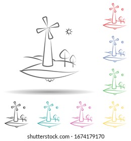 Wind energy sun tree multi color set icon. Simple thin line, outline vector of landspace icons for ui and ux, website or mobile application