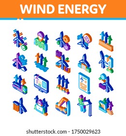 Tecnólogos de Energía Eólica Colección Iconos Set Vector. Reparación E Investigación, Detalles De Entrega Camión E Instalación De Máquinas, Isometric Illustrations De La Industria Energética