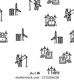 Wind Energy Technicians Seamless Pattern Vector Thin Line. Illustrations