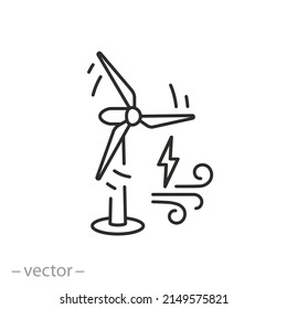 wind energy turbine icon, eco power generator, modern electric station, plant renewable, thin line symbol on white background - editable stroke vector illustration