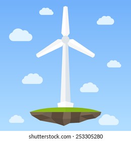 Wind energy turbine on small island in the sky