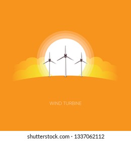 wind energy, wind turbine power plant  with the sun background