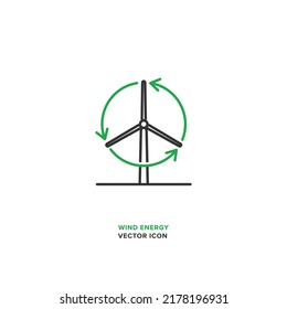 Icono del vector de energía eólica y turbina. Concepto de fuentes de energía renovable.