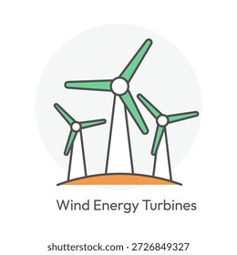 Turbinas de energía eólica que generan un icono de electricidad renovable limpia con un trazo editable.