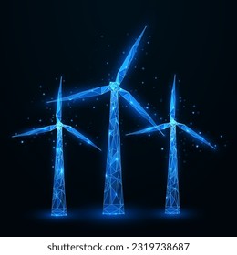 Energía eólica. Turbinas eólicas. Molino de viento poligonal. Fuentes alternativas de energía eléctrica renovables. Diseño de armazón de polietileno bajo. Ilustración del vector EPS10