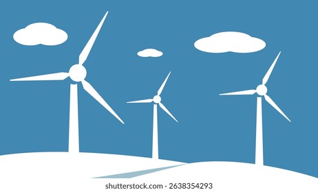 Wind energy turbines spin under a blue sky, generating green renewable electricity for a sustainable future background	
