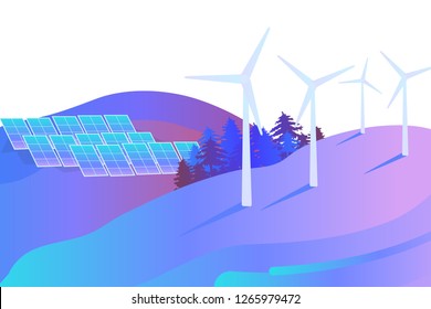 Wind energy vector banner illustration. solar panels. Wind energy farm. Bio energy vector concept. vector illustration