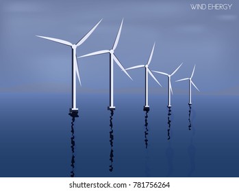 Wind energy. Vector picture of wind farm. Ecology
