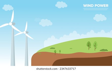 wind fan wind energy natural energy electricity wind mill  eco grass vector landscape design 