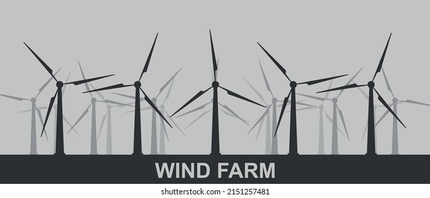 Wind farm black and white vector icon.