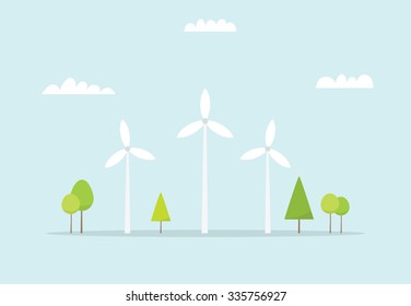 Wind farm. Cartoon windmill. Simple flat image