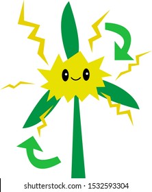 wind farm and electric current with a lovely smile. concept of clean environment and ecology object for design on a white background