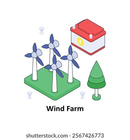 Wind Farm isometric Colored illustration. EPS File stock illustration