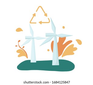 Wind farm. Renewable energy concept. Vector illustration.