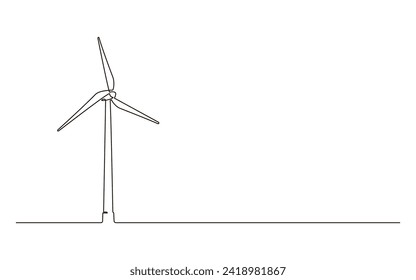 Wind farm turbine alternative green energy continuous one line icon drawing. Renewable source energy concept vector illustration in doodle style. Contour line sign for innovation, environment design