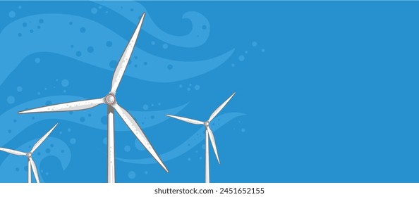 Wind farm, wind turbines in the field, wind towers, renewable energy sources - vector illustration	